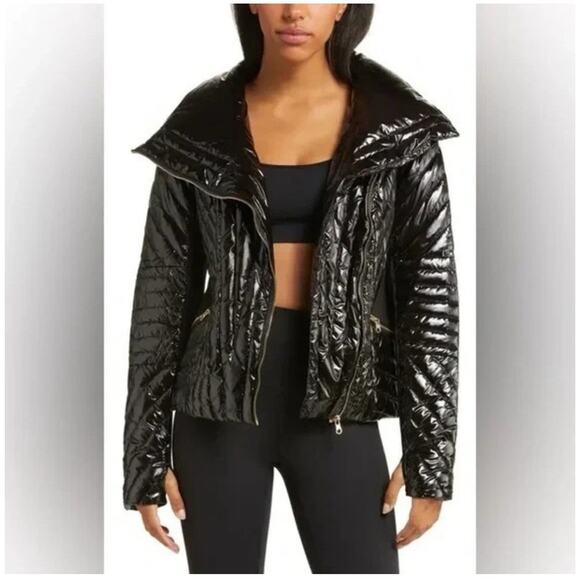 Blanc Noir Motion Panel Shiny Black Quilted Puffer Jacket Size Medium ๐ค๐ - Picture 1 of 7